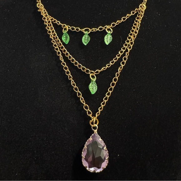 Fairycore Purple Ombre Crystal Pendant Green Leaf Necklace - Picture 9 of 16